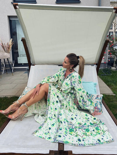 Green Flower Kaftan Dress