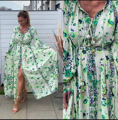 Green Flower Kaftan Dress